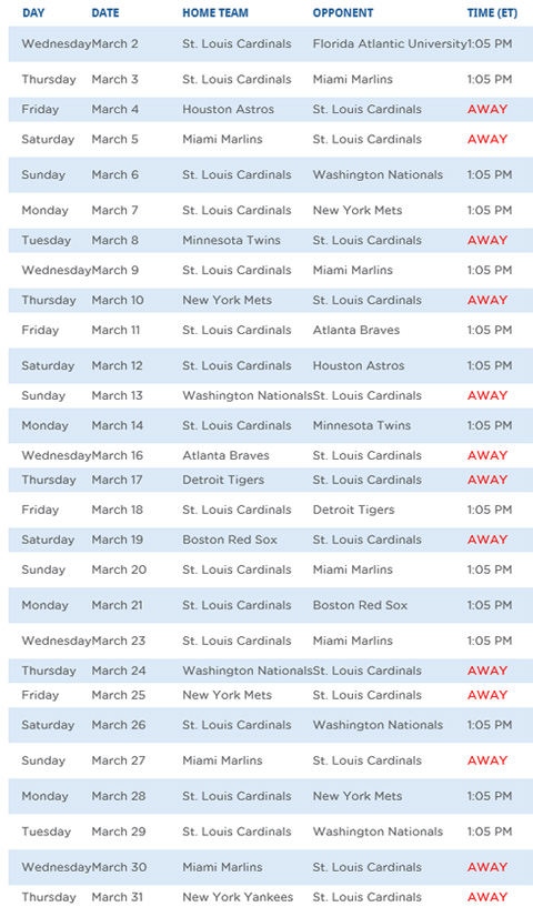 St. Louis Cardinals 2016 Spring Training Schedule at Roger Dean Stadium